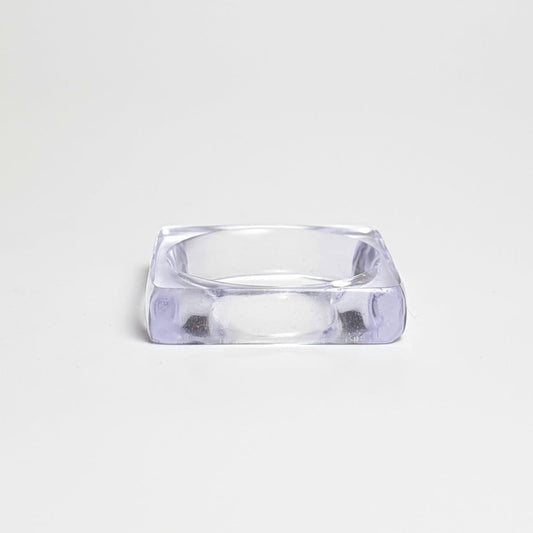 Violet perspex square stacking ring. barbara Spence Jewellery