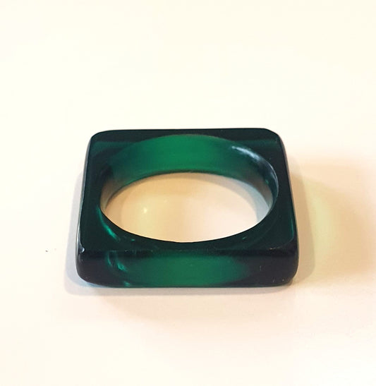 Square ring in bottle green perspex #BarbaraSpenceJewellery
