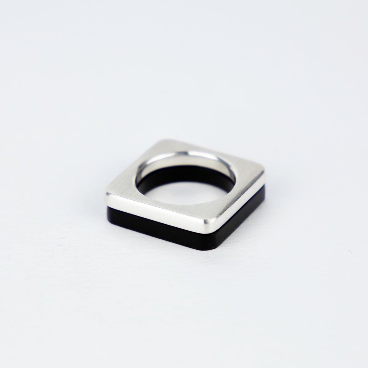 Square black perspex ring with heavy silver ring www.barbaraspence.co.uk