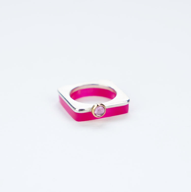 Square ring in bright Pink perspex.