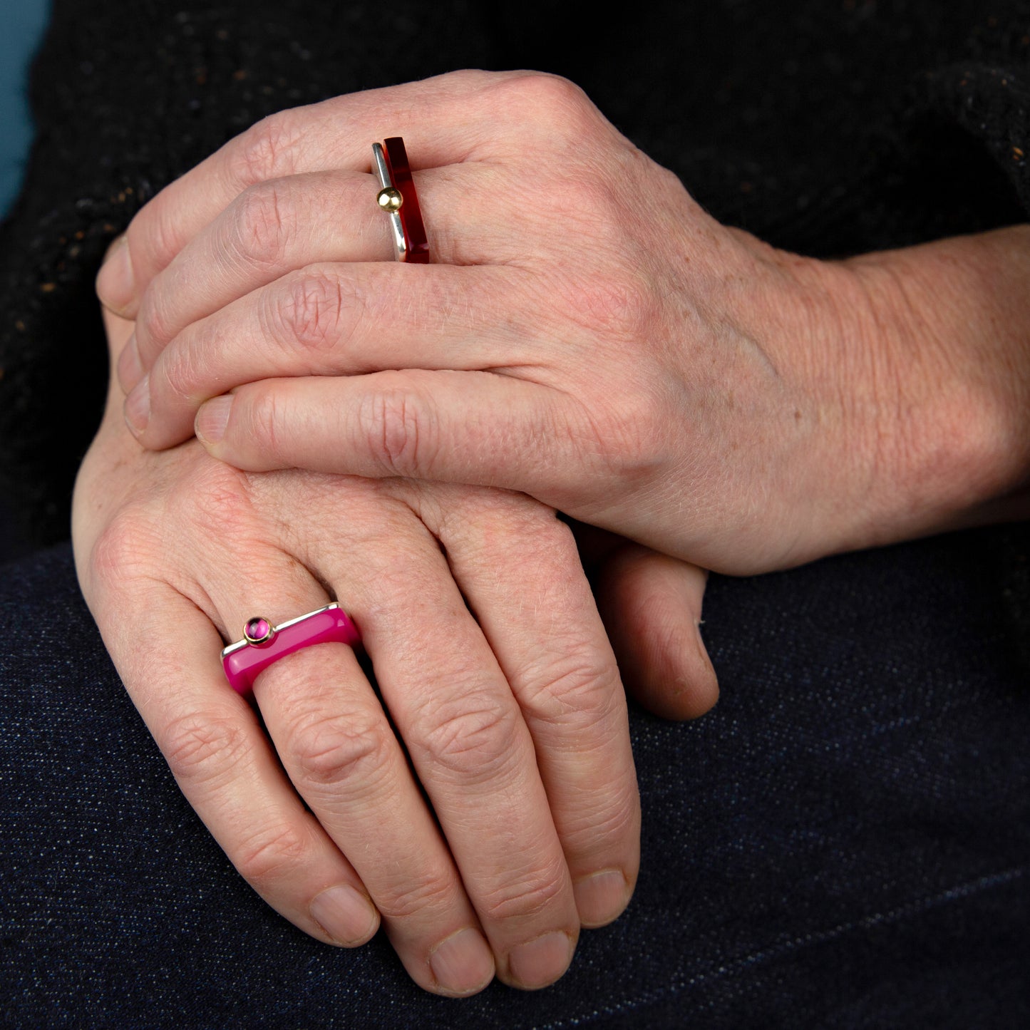 Square ring in bright Pink perspex.