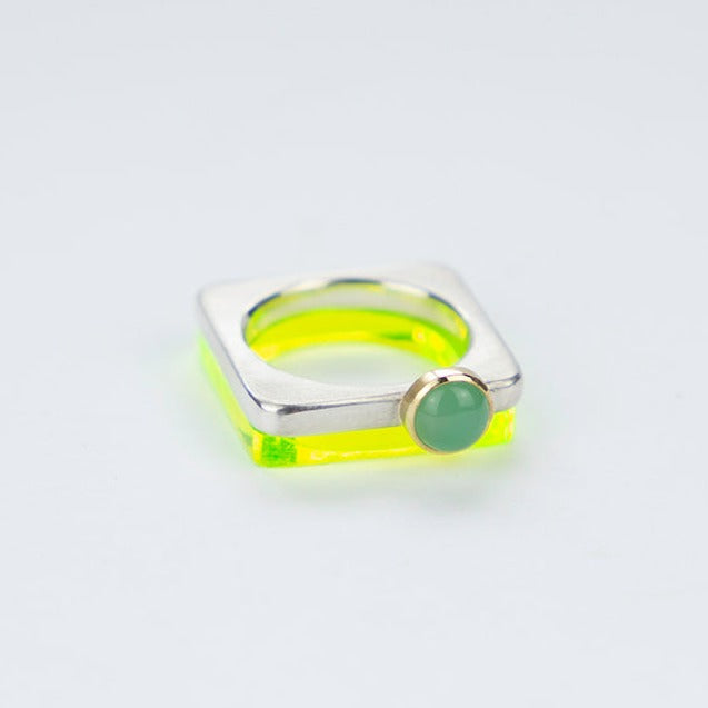 Square silver ring with Chrysoprase (6mm)  Barbara Spence Jewellery