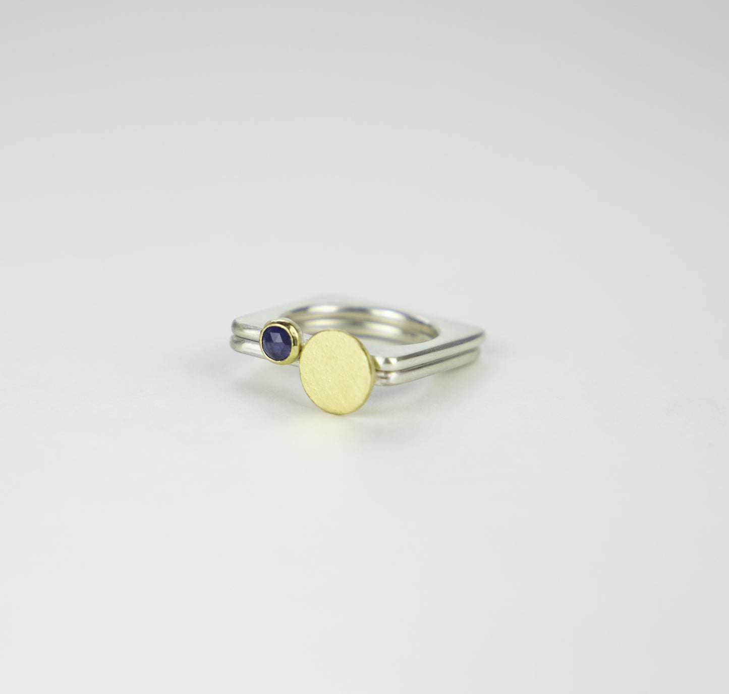 Sapphire and Gold Moon square ring set