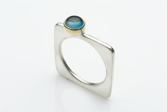 Square silver ring with London blue topaz (6mm)  Barbara Spence Jewellery