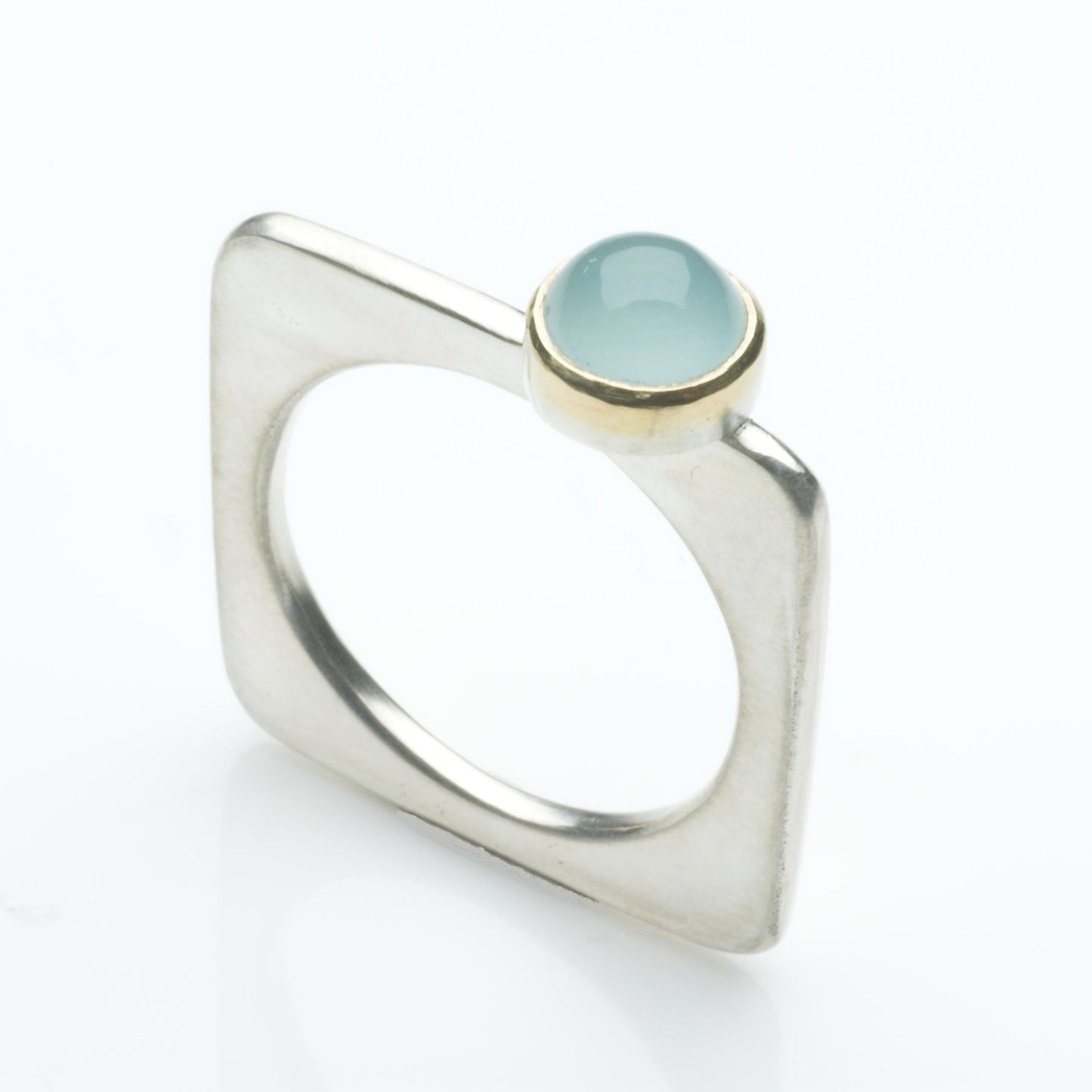 Square silver ring with 6mm aquamarine