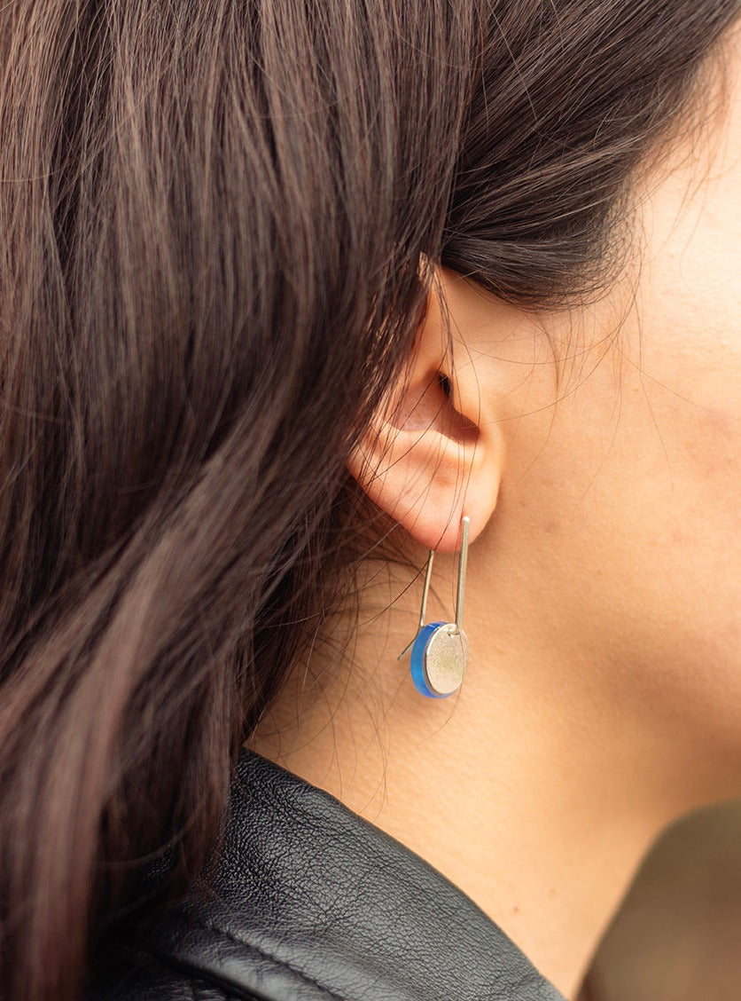 Silver moon earrings with Neptune perspex earrings
