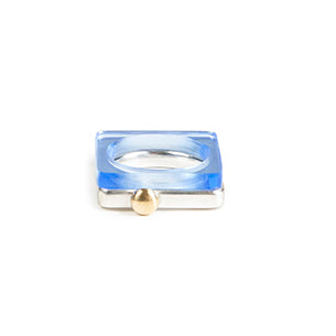 Square ring in silver with gold ball with Neptune perspex www.barbaraspence.co.uk
