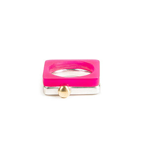 Square ring in bright Pink perspex.