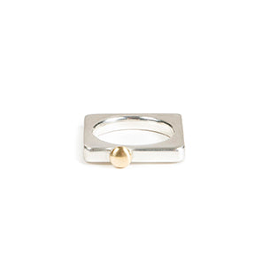 Square stacking ring in silver with gold ball www.barbaraspence.co.uk