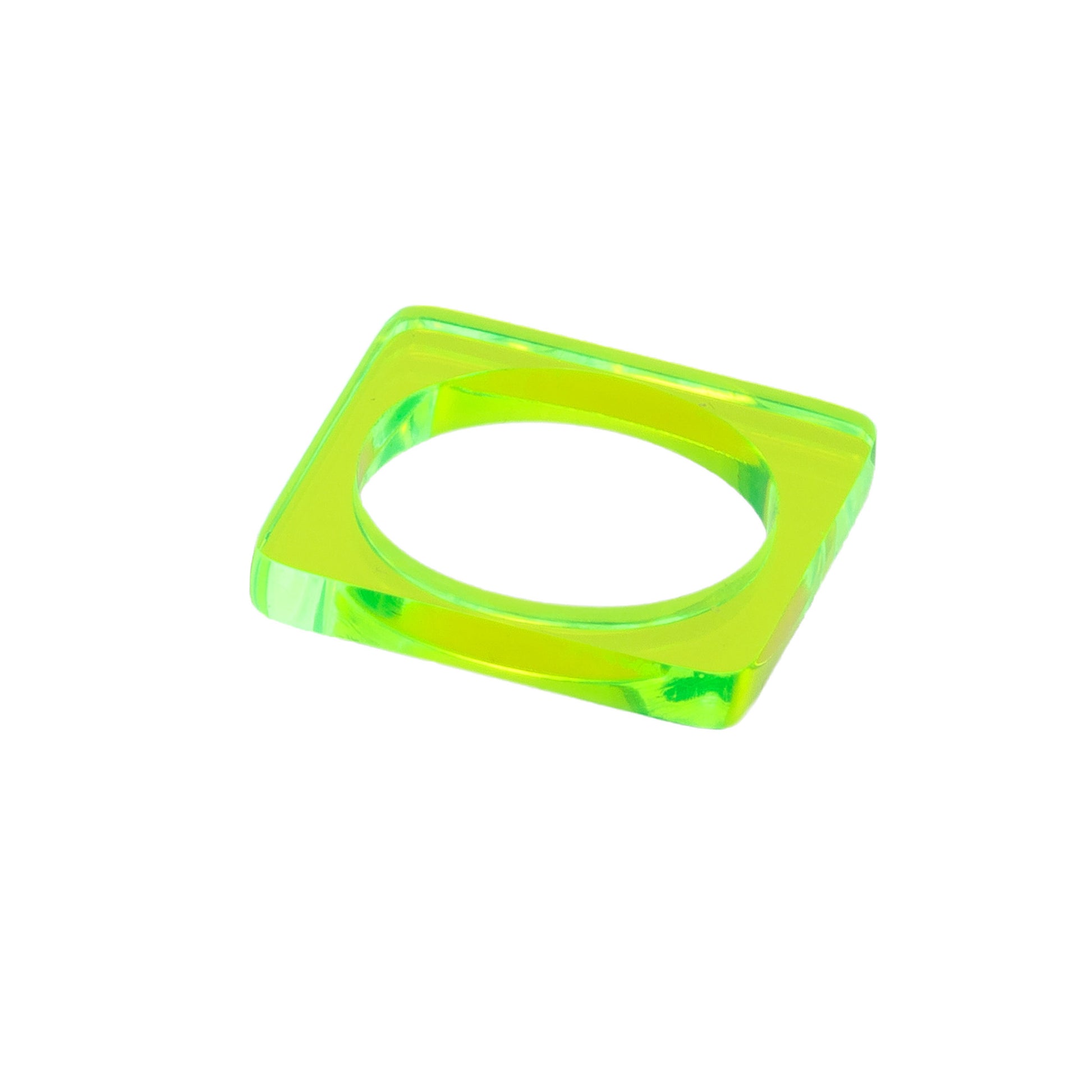 Square ring in acid green perspex www.barbaraspence.co.uk