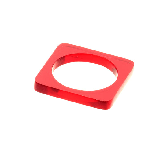 Square ring in fluorescent Mars red perspex ring www.barbaraspence.co.uk