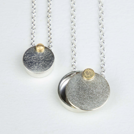 Midcentury moon locket with gold ball larger locket with gold www.barbaraspence.co.uk