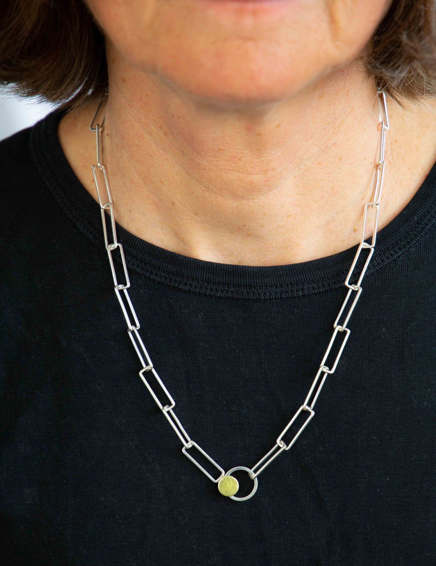 Orbit necklace with gold, long version www.barbaraspence.co.uk