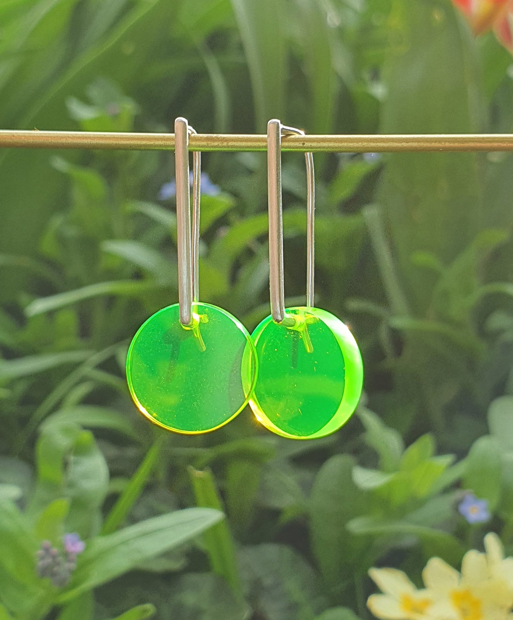 Acid green perspex earrings www.barbaraspence.co.uk