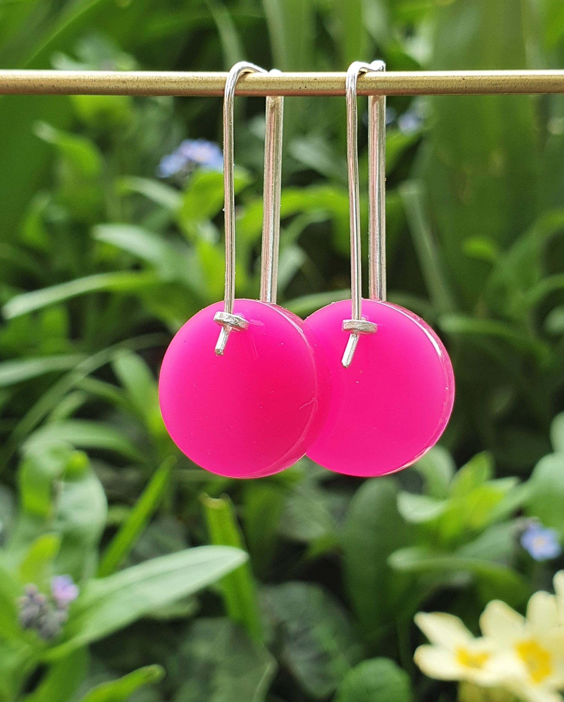Pink perspex earrings www.barbaraspence.co.uk