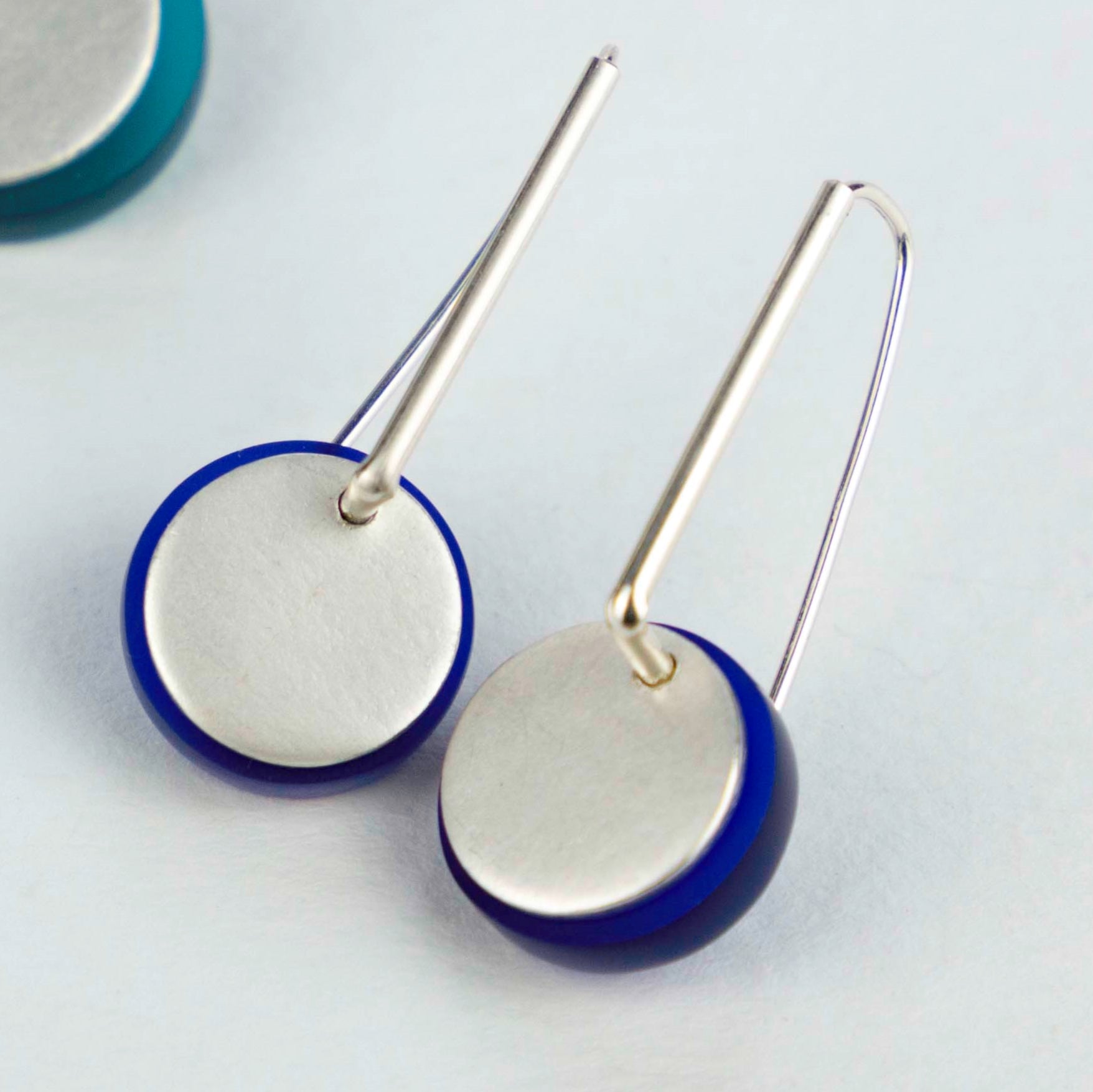Silver and sapphire perspex earrings www.barbaraspence.co.uk