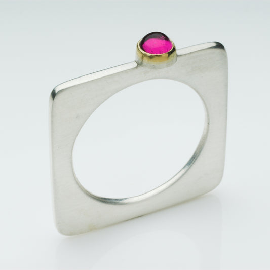 Stacking square silver ring with pink tourmaline www.barbaraspence.co.uk